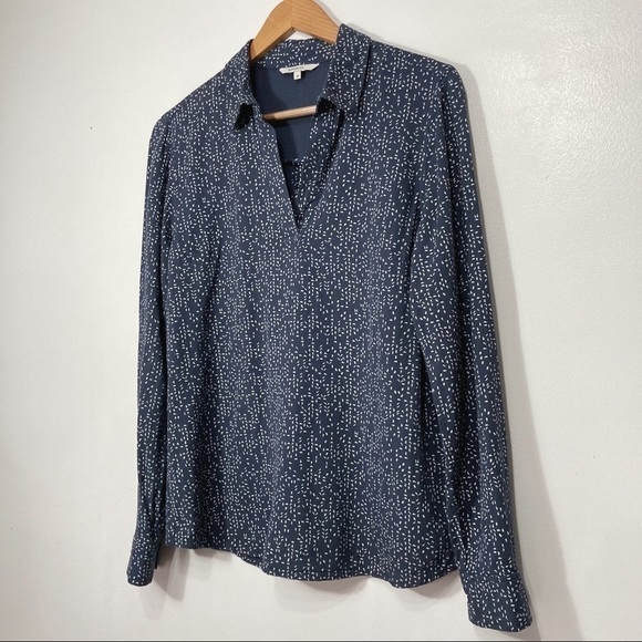 Sandwich Leaf Print Split Neck Long Sleeve Blouse Size M - Picture 14 of 14